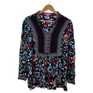 Woman Within Floral Tunic Top Large‎ Multicolor Peasant Comfy Colorful Festial